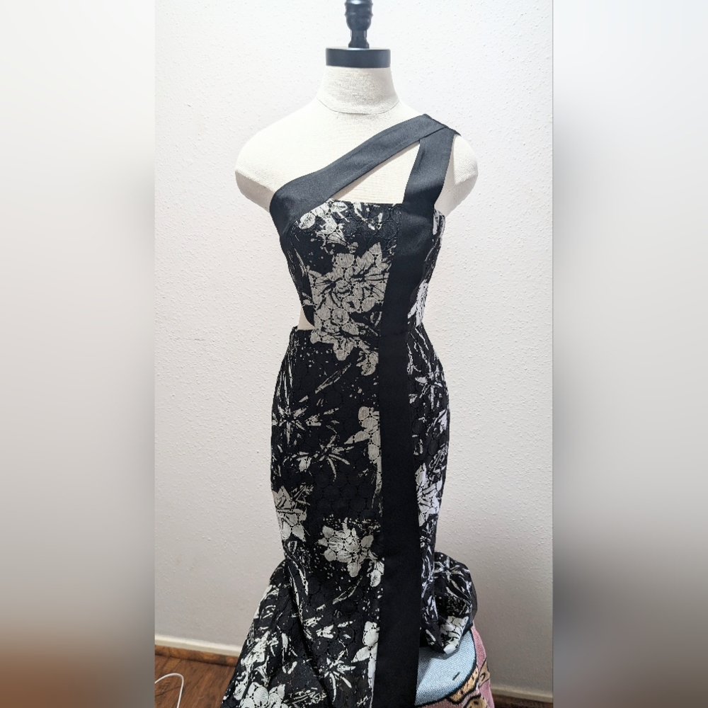 BCBGMaxAzria One Shoulder Black and White Dress